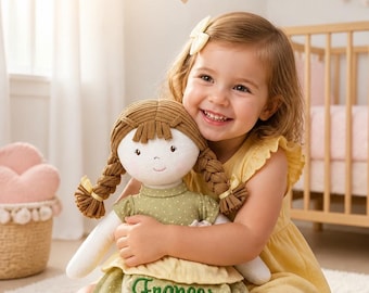 Personalized Rag Doll, Embroidered Name, Baby Shower Gift