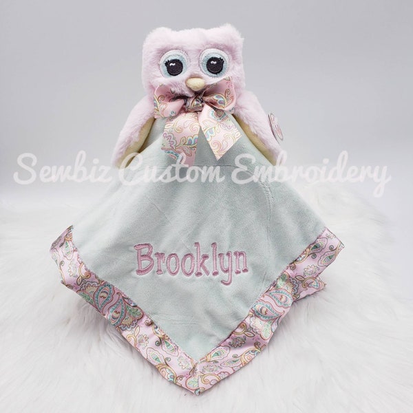 Owl snuggle blanket, animal blanket, lovey, personalized blanket, security blanket, PINK Owl Blanket, personalized baby gift