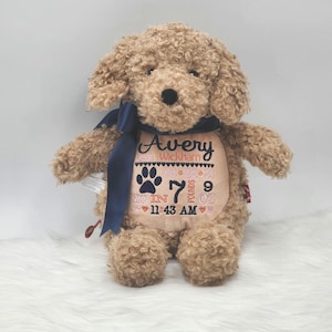 Birth Announcement Stuffed Animal,Personalized Stuffed Labradoodle, Baptism gift, Adoption gift, Dog Stuffed Animal