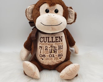 Personalized Baby Gift, Personalized Stuffed Monkey, Monkey birth announcement, baby shower gift, baby photo prop