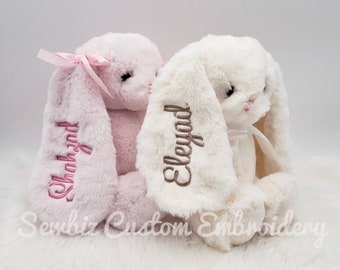 Personalized Bunny stuffed animal with stitching on ear, monogrammed stuffed bunny, easter bunny, name bunny