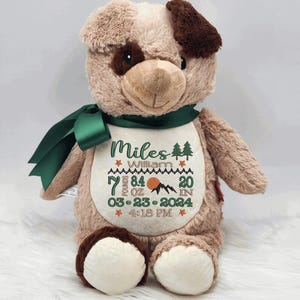 Personalized Baby Gift,Birth Announcement Stuffed Animal,Personalized Stuffed Dog, Baptism gift, Adoption gift,Brown Dog Stuffed Animal