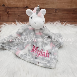 Personalized Snuggle Blanket, Security blanket,  Lovey Baby Blanket, Personalized Blanket for Baby,  Baby Shower Gift, Gray Unicorn