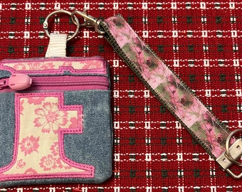 Key Fob Cash and Credit Card zipper pouch - Letter F
