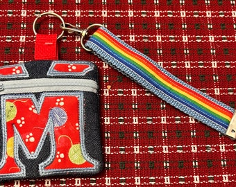 Key Fob Cash and Credit Card zipper pouch - Letter M