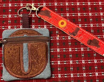 Key Fob Cash and Credit Card zipper pouch - Letter O