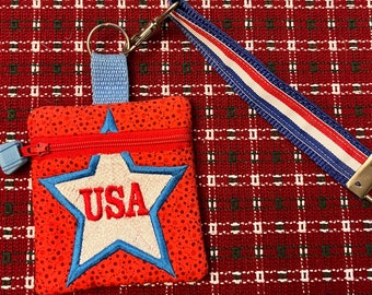 Key Fob Cash and Credit Card zipper pouch - USA patriotic America