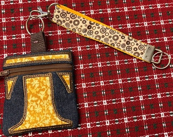Key Fob Cash and Credit Card zipper pouch - Letter T