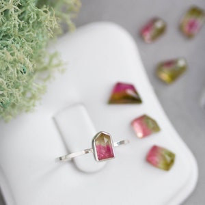 Bi-color Tourmaline ring - stackable ring with free shape Tourmaline stone, October birthstone