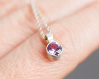 Alexandrite necklace - delicate silver necklace with faceted Alexandrite, birthstone necklace for June