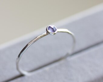 Iolite ring - skinny stackable ring with Iolite stone, sterling silver or gold