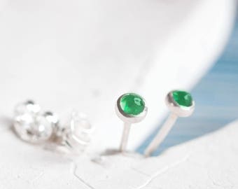 Emerald stud earrings, May Birthstone, 3mm or 5mm, sterling silver or 14k gold filled