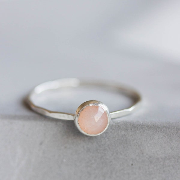 Peach moonstone ring - skinny stackable ring with Peach moonstone, sterling silver or solid gold