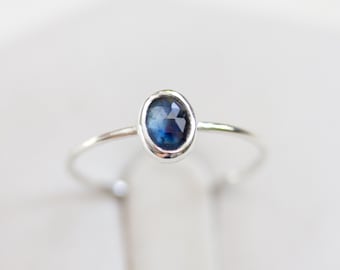 Natural parti Sapphire ring - skinny stackable ring with rose cut Australian parti Sapphire