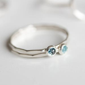 London Blue Topaz ring - skinny stackable ring with London Blue Topaz, December birthstone, sterling silver, solid gold