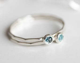 London Blue Topaz ring - skinny stackable ring with London Blue Topaz, December birthstone, sterling silver, solid gold