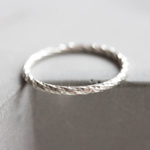 White Faceted Twist - sterling silver stackable ring