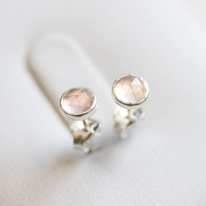Rose quartz stud earrings, 3mm or 5mm, sterling silver or 14k gold filled