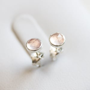 Rose quartz stud earrings, 3mm or 5mm, sterling silver or gold