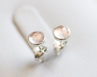 Rose quartz stud earrings, 3mm or 5mm, sterling silver or 14k gold filled