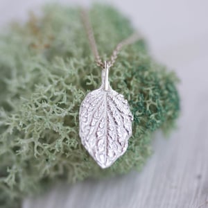 Leaf necklace with personalized back - fine silver leaf, realistic, dainty leaf necklace, Nature inspired