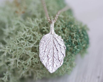 Leaf necklace with personalized back - fine silver leaf, realistic, dainty leaf necklace, Nature inspired