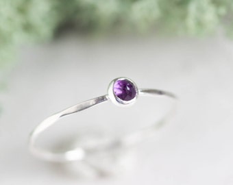 Amethyst ring - skinny stackable ring with Amethyst gemstone, February Birthstone, sterling silver, 9k gold