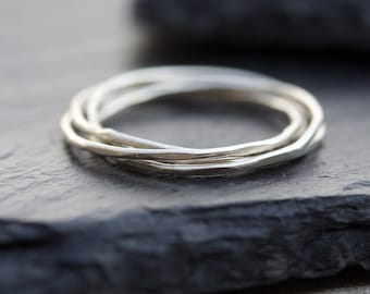 Interlocking ring made of 4 tiny bands, sterling silver, 9k gold