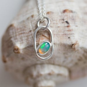 Opal necklace, sterling silver, October birthstone