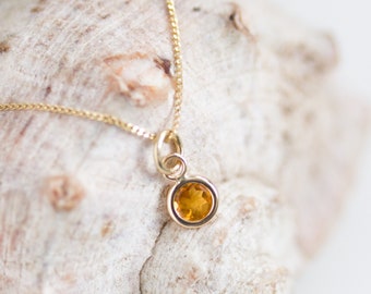 Tiny Citrine necklace - delicate gold necklace with faceted Citrine, birthstone necklace for November