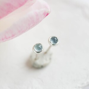 Aquamarine stud earrings, March Birthstone, 3mm or 5mm, sterling silver or 14k gold filled image 5