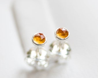 Golden Citrine stud earrings, November birthstone, 3mm or 5mm, sterling silver or 14k gold filled