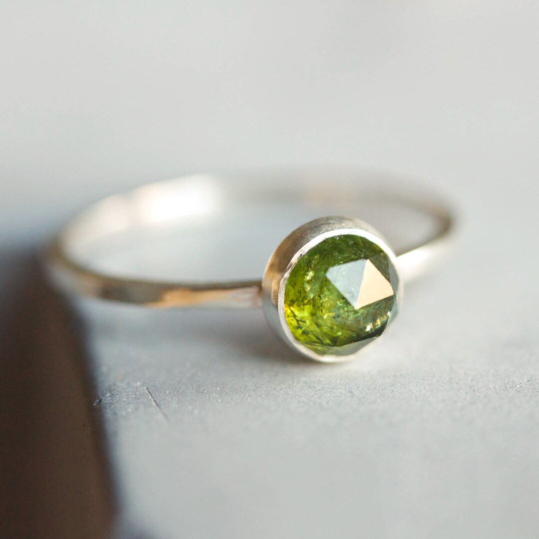Green Tourmaline Ring - Skinny Stackable Ring With Tourmaline Stone ...