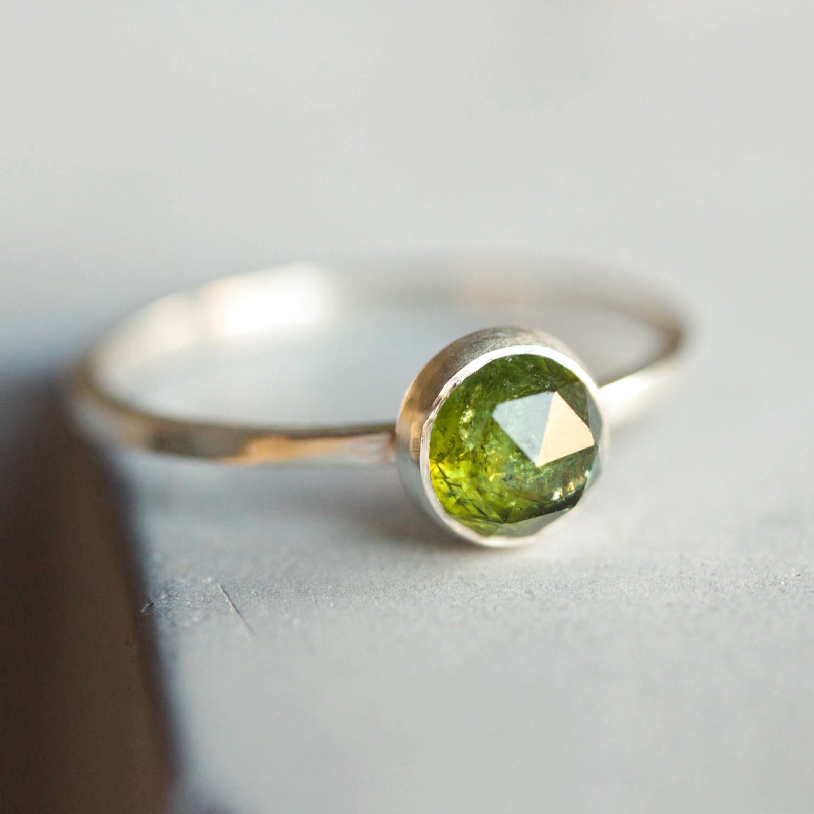 Green Tourmaline Ring Skinny Stackable Ring With Tourmaline - Etsy