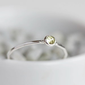 Peridot ring - skinny stacking ring with rose cut Peridot stone, August birthstone, sterling silver or solid gold