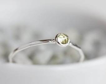 Peridot ring - skinny stacking ring with rose cut Peridot stone, August birthstone, sterling silver, 9k gold