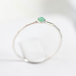 Chrysoprase ring - skinny stackable ring with green Chrysoprase gemstone, sterling silver, 9k gold