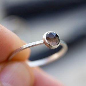 Smoky Quartz stackable ring with 3mm or 5mm gemstone, sterling silver or 9K gold image 1