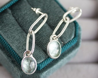 Dangle earrings with ocen blue moss kyanite stones, sterling silver
