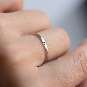 Initial ring with sideways hand stamped initial, stackable sterling silver ring