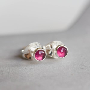 Rhodolite Garnet stud earrings, January birthstone, 3mm, sterling silver or gold