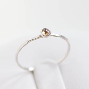 Champagne (brown) Diamond - stackable ring with 3mm rose cut diamond, sterling silver or solid gold, April birthstone