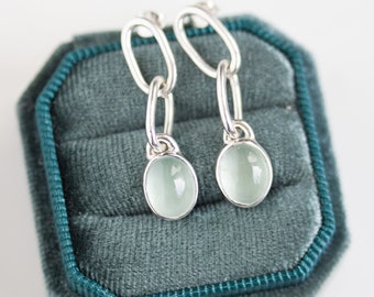 Dangle earrings with milky Aquamarine stones, sterling silver