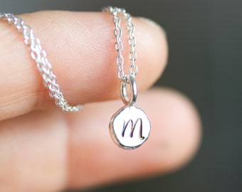 Initial necklace, dainty initial pendant, sterling silver, uppercase