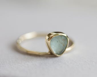 Free form Aquamarine ring, stackable ring, March birthstone, sterling silver or solid gold