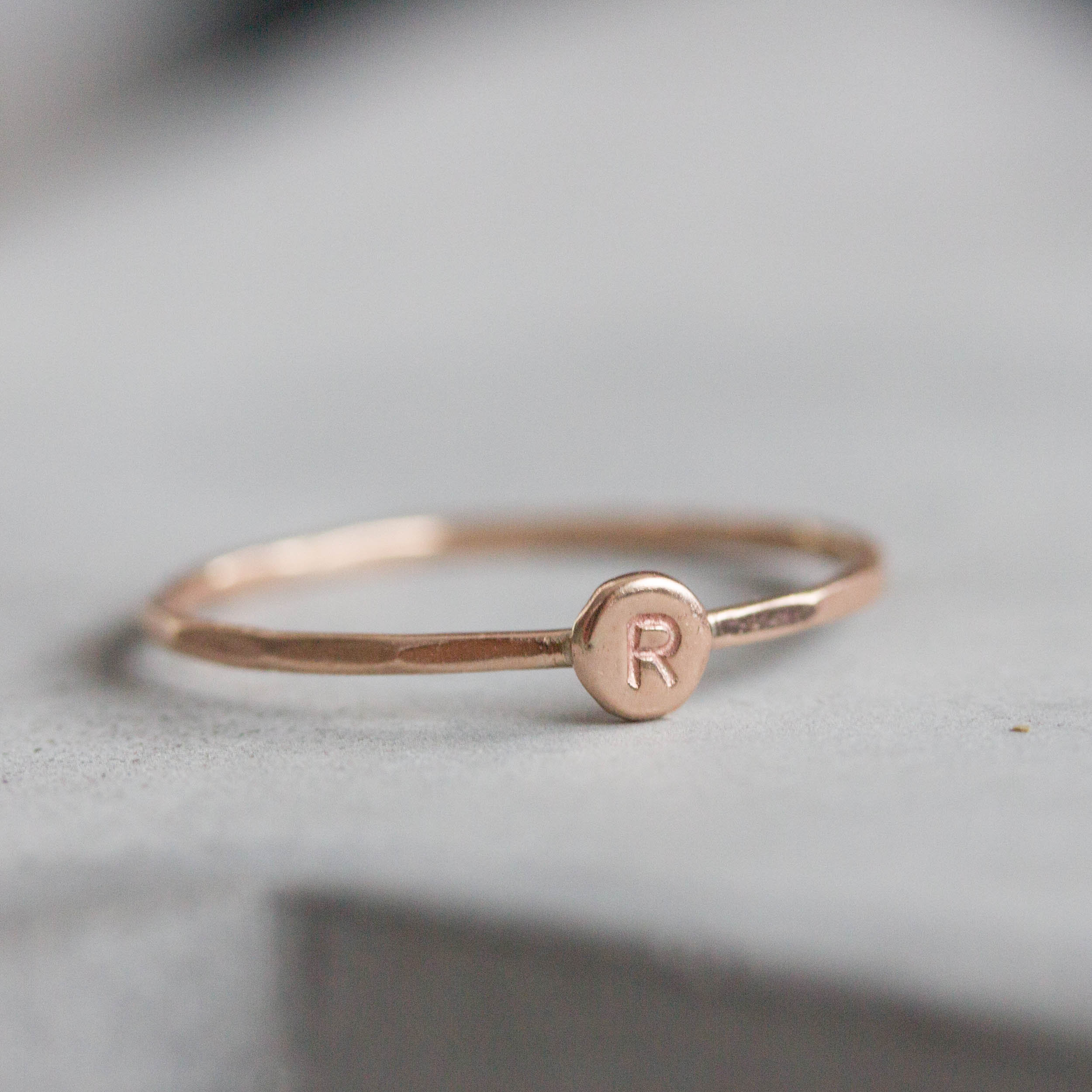 Rose Gold Initial Ring, Tiny Dainty Stacking Ring, 9K Rose Gold ...