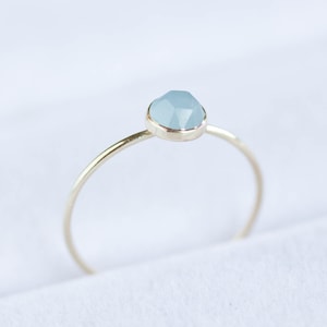 Aquamarine ring - skinny stackable ring with rose cut Aquamarine stone, March birthstone, sterling silver or gold