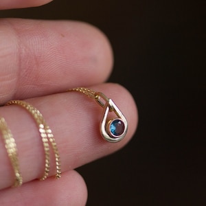 London blue topaz necklace - tiny drop shaped birthstone necklace for December, sterling silver or 14k gold