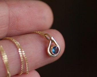 London blue topaz necklace - tiny drop shaped birthstone necklace for December, sterling silver or 14k gold