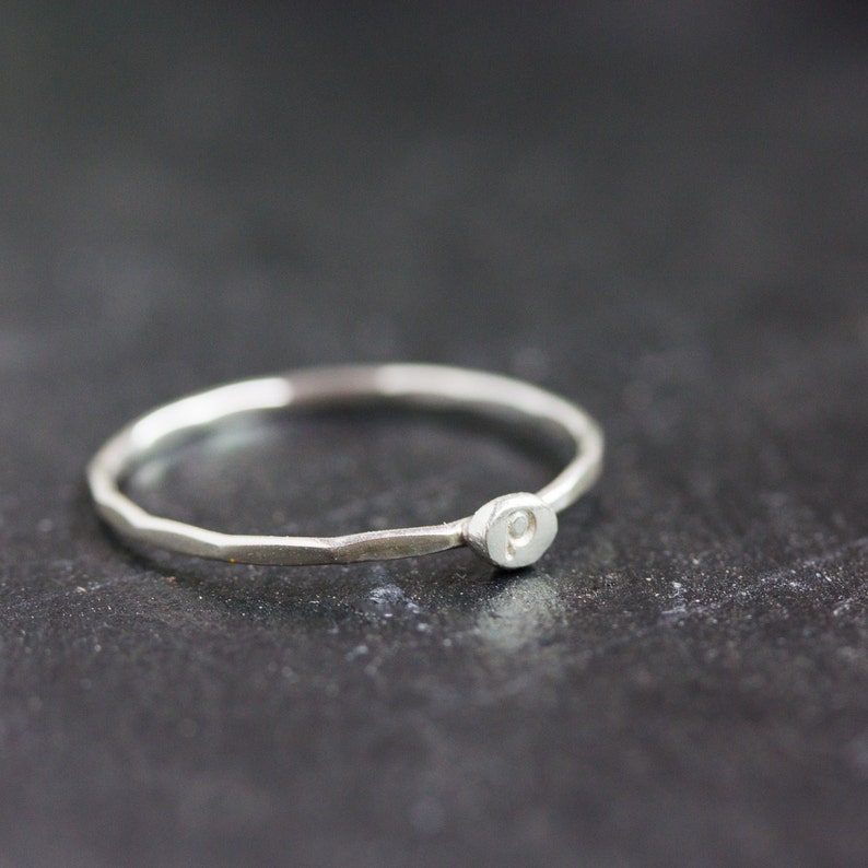 Initial ring, tiny dainty stacking ring, Sterling silver stackable ring image 6